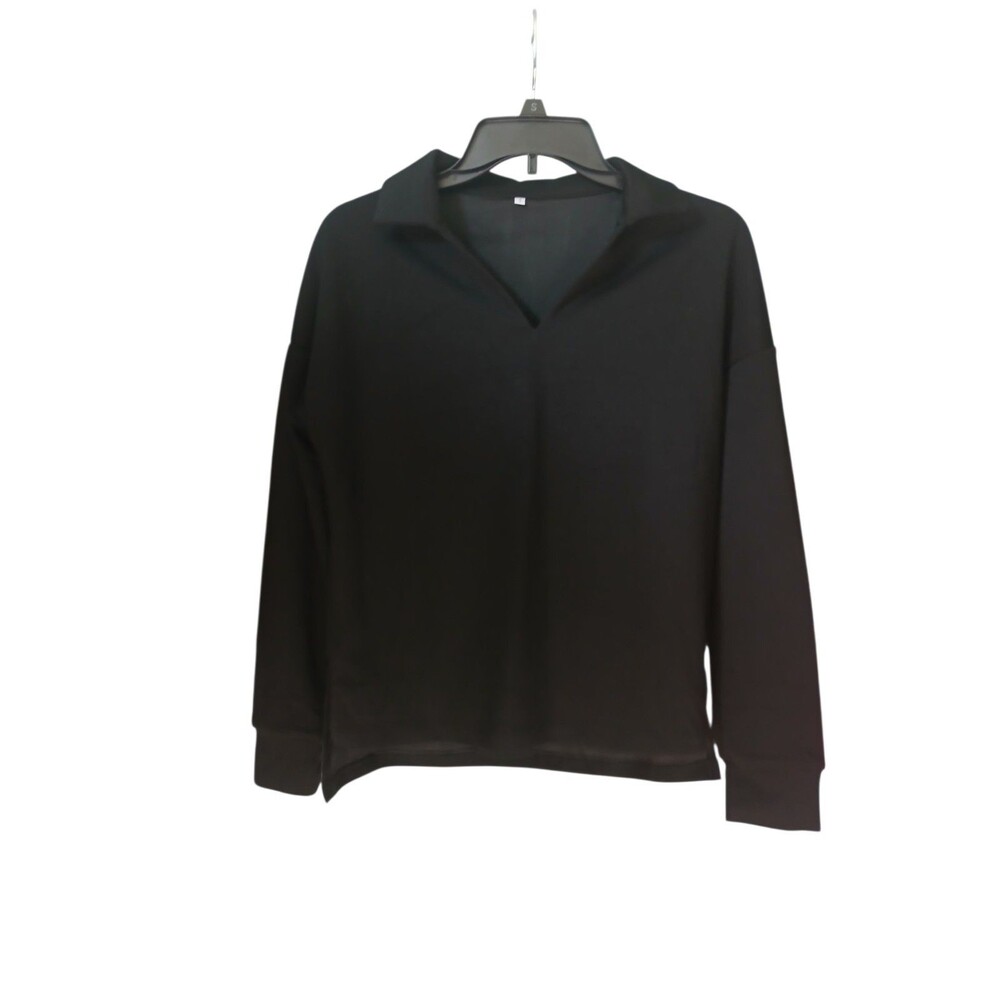 Black Collared Pullover Top Size Small Long Sleeve Casual Minimalist